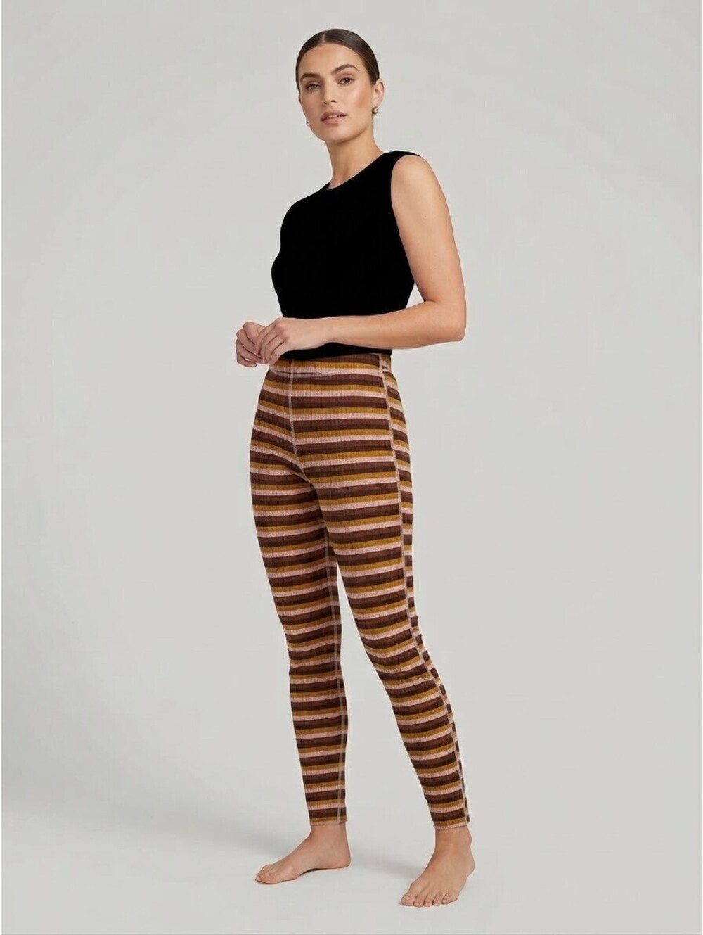 Free People Scrunch And Snuggle Multicolor Striped Lounge Leggings Size Medium